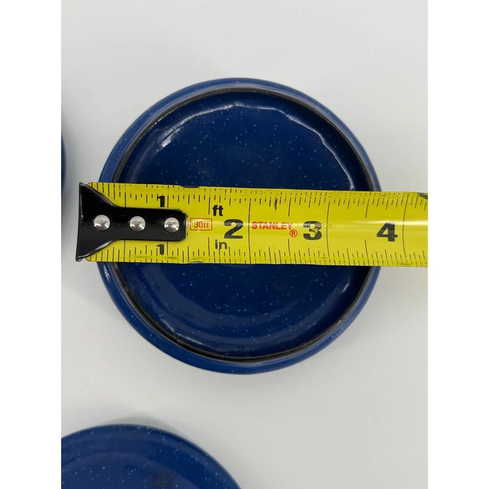 Vintage Speckled Enamelware Pot Lids Set 3.75in Enamel Cobalt Blue Splatterware